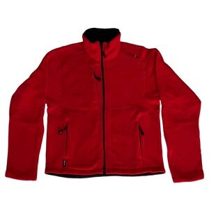 Ralph Lauren RL Jacket Womens Large Red Fleece Full Zip Stand Collar Sporty Cozy